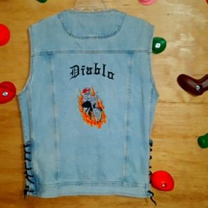 Diablo Denim M Biker Vest Motorcycle Devil Skeleton Rider Sturgis Lace Up Sides
